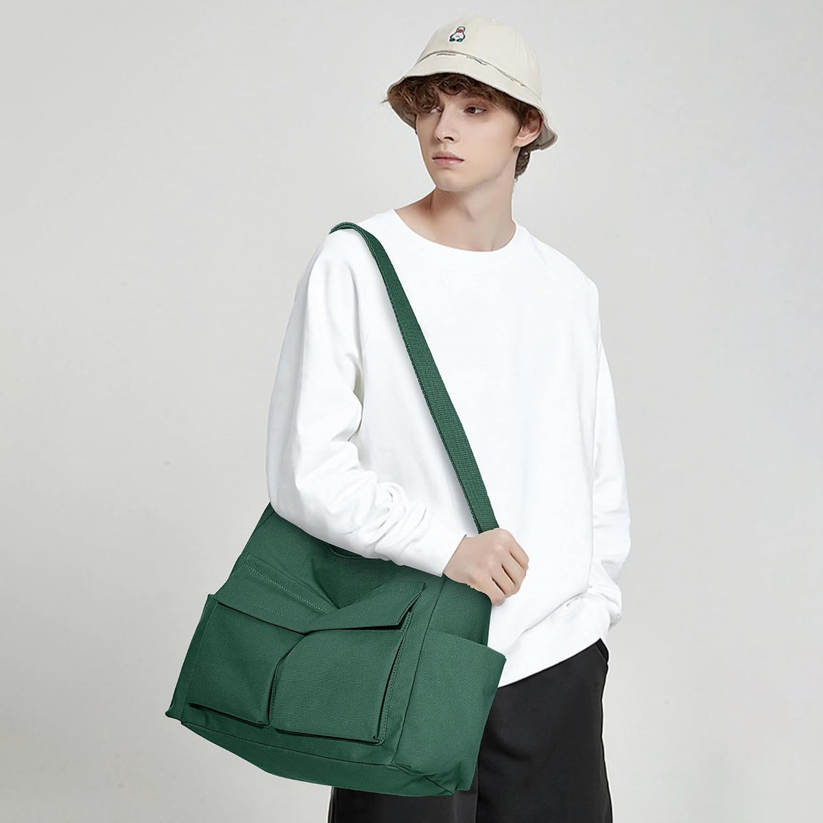 KALIDI Canvas Tote Bag Zipper Large Crossbody Shoulder Bag Messenger Bag