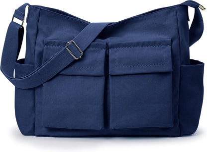 KALIDI Canvas Tote Bag Zipper Large Crossbody Shoulder Bag Messenger Bag