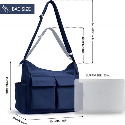 KALIDI Canvas Tote Bag Zipper Large Crossbody Shoulder Bag Messenger Bag