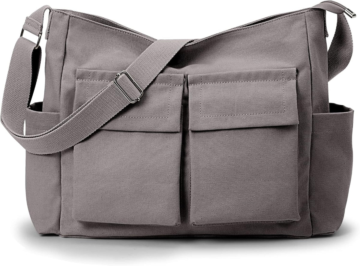 KALIDI Canvas Tote Bag Zipper Large Crossbody Shoulder Bag Messenger Bag