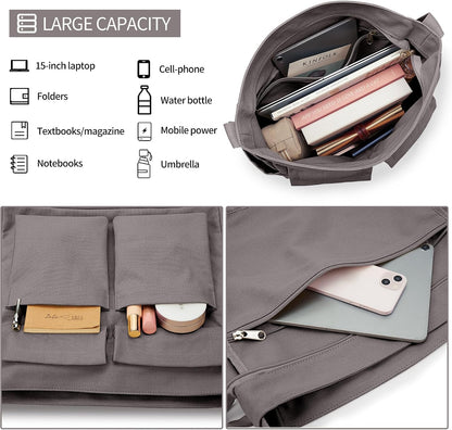 KALIDI Canvas Tote Bag Zipper Large Crossbody Shoulder Bag Messenger Bag