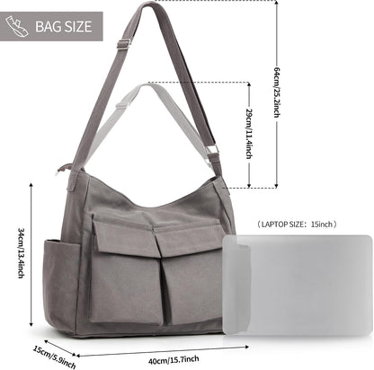 KALIDI Canvas Tote Bag Zipper Large Crossbody Shoulder Bag Messenger Bag