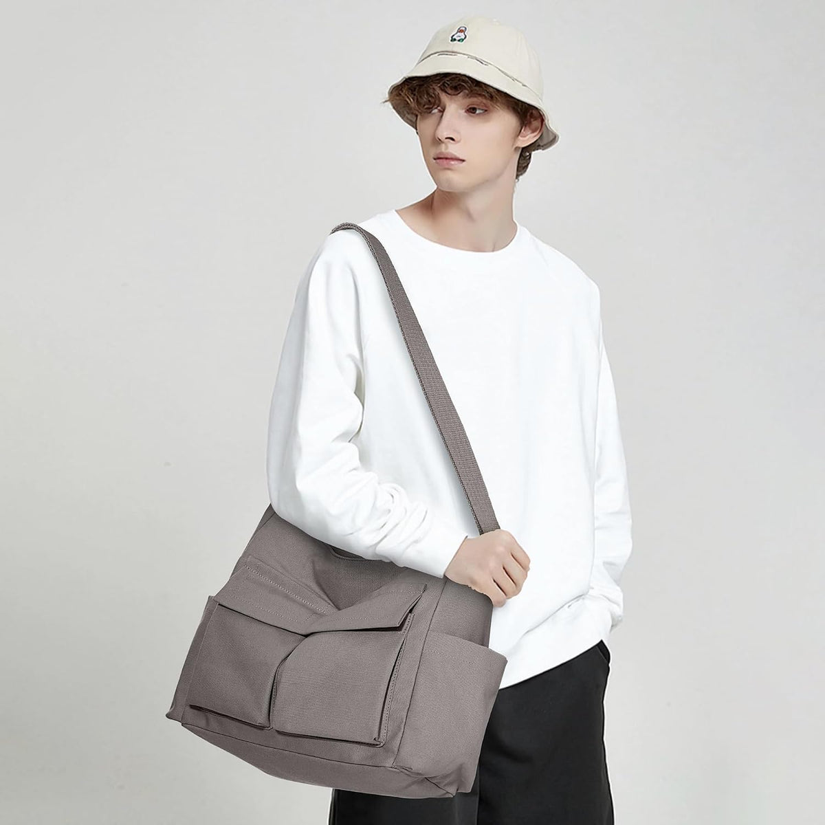 KALIDI Canvas Tote Bag Zipper Large Crossbody Shoulder Bag Messenger Bag