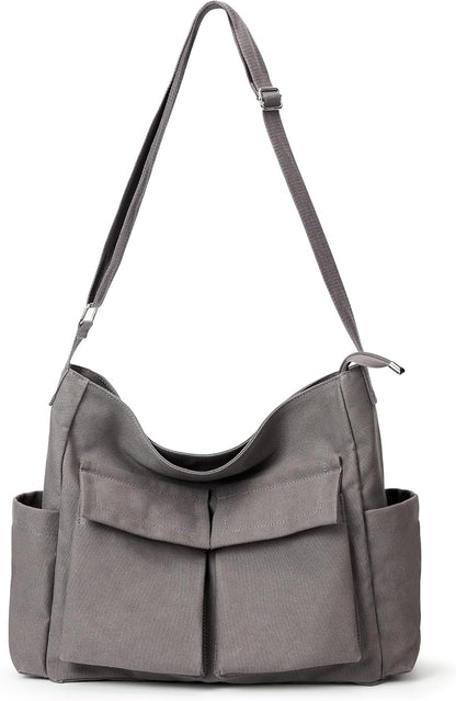 KALIDI Canvas Tote Bag Zipper Large Crossbody Shoulder Bag Messenger Bag