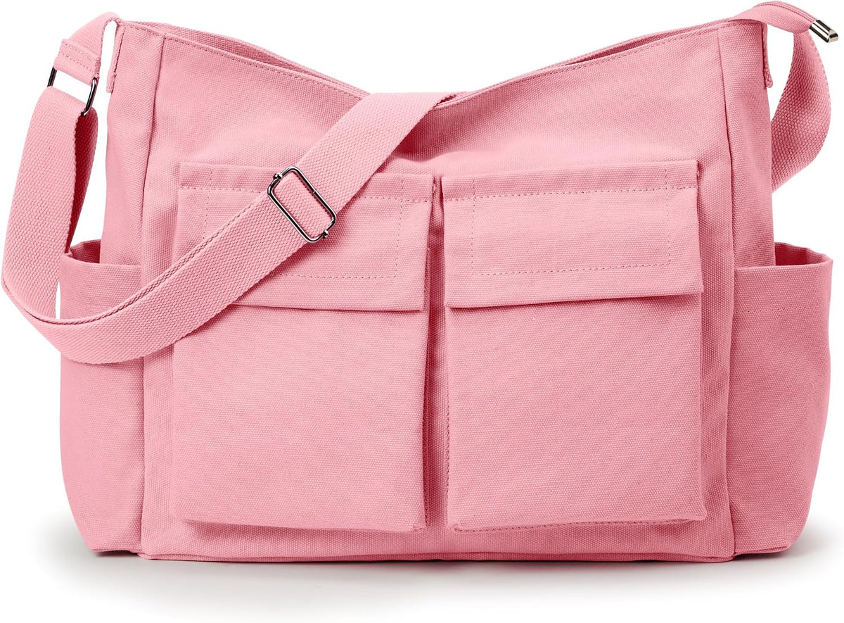 KALIDI Canvas Tote Bag Zipper Large Crossbody Shoulder Bag Messenger Bag