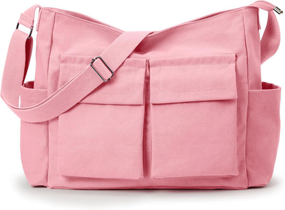 KALIDI Canvas Tote Bag Zipper Large Crossbody Shoulder Bag Messenger Bag