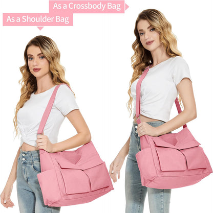 KALIDI Canvas Tote Bag Zipper Large Crossbody Shoulder Bag Messenger Bag