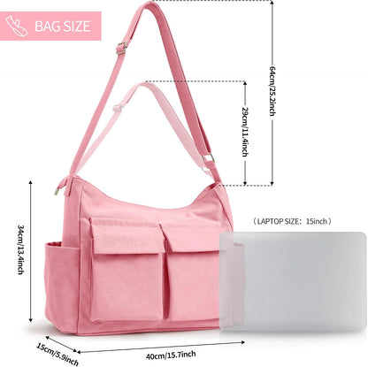 KALIDI Canvas Tote Bag Zipper Large Crossbody Shoulder Bag Messenger Bag