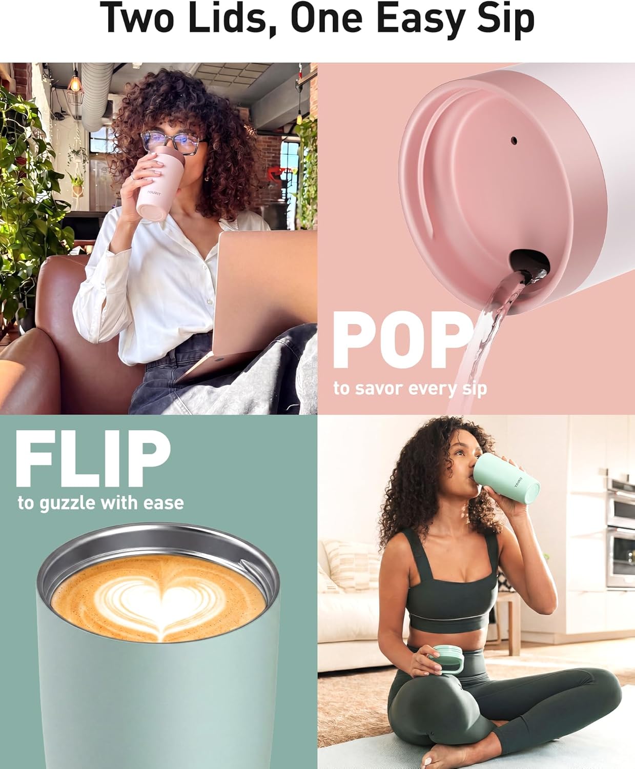Travel Coffee Mug 16 oz, Leakproof 2-Part Drink Lid Coffee Tumbler Cup, Insulated Stainless Steel Travel Mug, Dishwasher Safe Reusable Water Bottle, BPA-Free Coffee Mug, Light pink