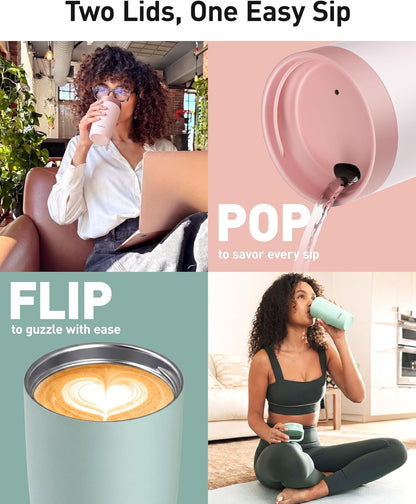 Travel Coffee Mug 16 oz, Leakproof 2-Part Drink Lid Coffee Tumbler Cup, Insulated Stainless Steel Travel Mug, Dishwasher Safe Reusable Water Bottle, BPA-Free Coffee Mug, Light pink