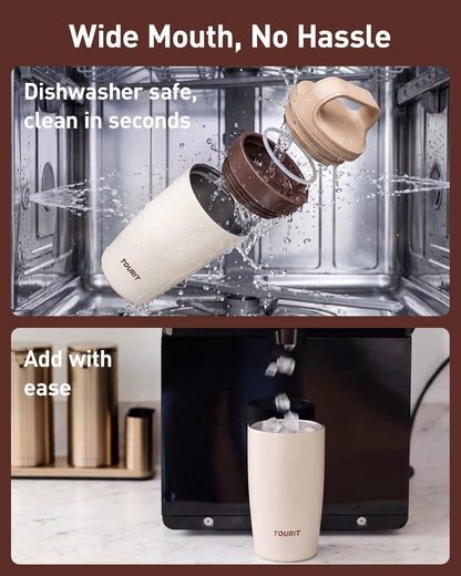 Travel Coffee Mug 16 oz, Leakproof 2-Part Drink Lid Coffee Tumbler Cup, Insulated Stainless Steel Travel Mug, Dishwasher Safe Reusable Water Bottle, BPA-Free Coffee Mug, Light pink