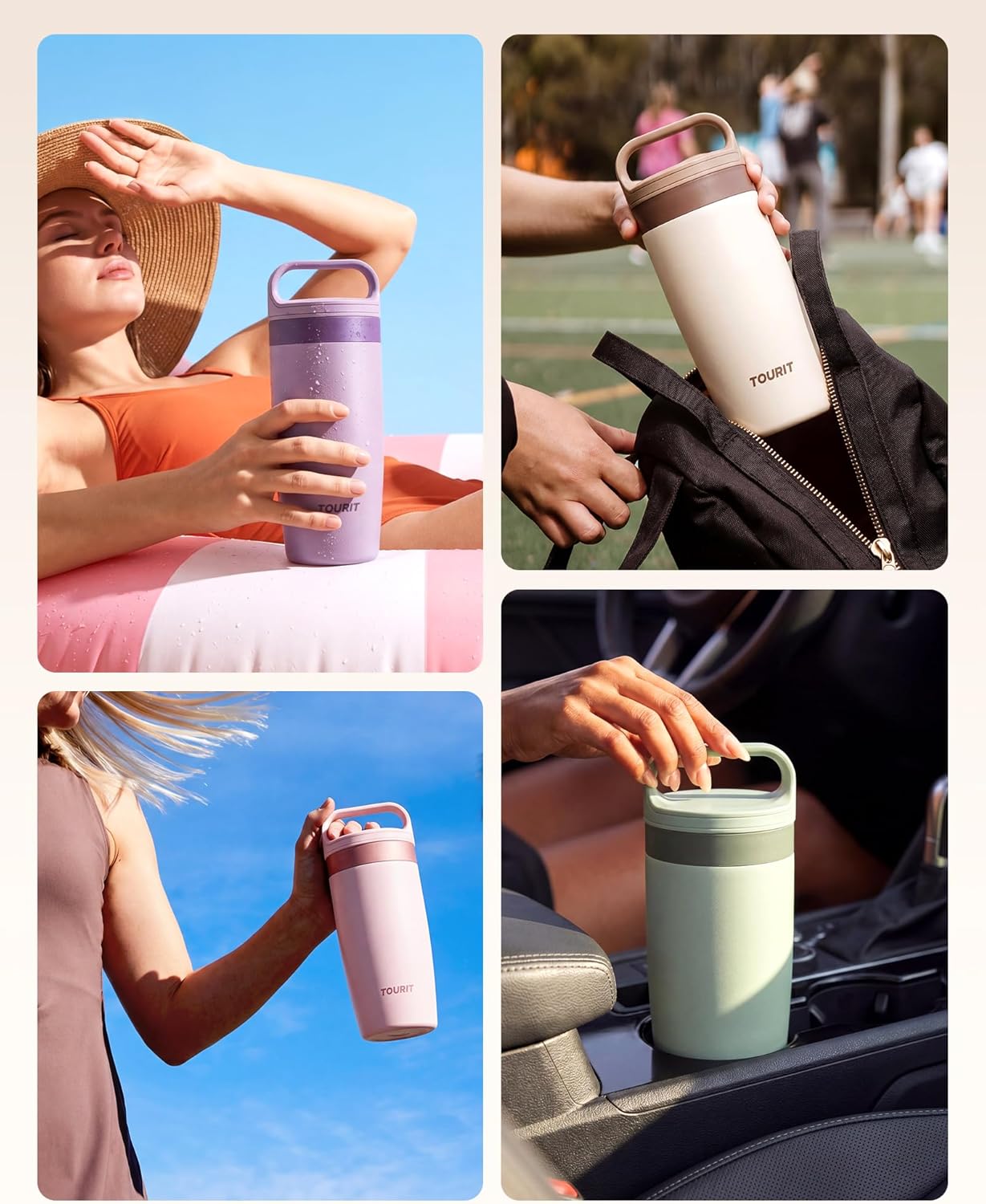 Travel Coffee Mug 16 oz, Leakproof 2-Part Drink Lid Coffee Tumbler Cup, Insulated Stainless Steel Travel Mug, Dishwasher Safe Reusable Water Bottle, BPA-Free Coffee Mug, Light pink