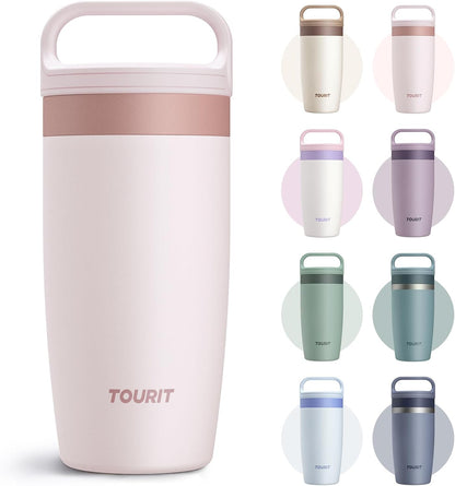 Travel Coffee Mug 16 oz, Leakproof 2-Part Drink Lid Coffee Tumbler Cup, Insulated Stainless Steel Travel Mug, Dishwasher Safe Reusable Water Bottle, BPA-Free Coffee Mug, Light pink