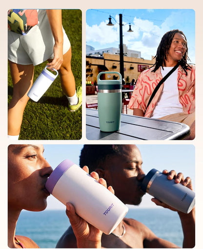 Travel Coffee Mug 16 oz, Leakproof 2-Part Drink Lid Coffee Tumbler Cup, Insulated Stainless Steel Travel Mug, Dishwasher Safe Reusable Water Bottle, BPA-Free Coffee Mug, Light pink