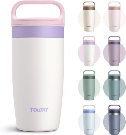 Travel Coffee Mug 16 oz, Leakproof 2-Part Drink Lid Coffee Tumbler Cup, Insulated Stainless Steel Travel Mug, Dishwasher Safe Reusable Water Bottle, BPA-Free Coffee Mug, Light pink