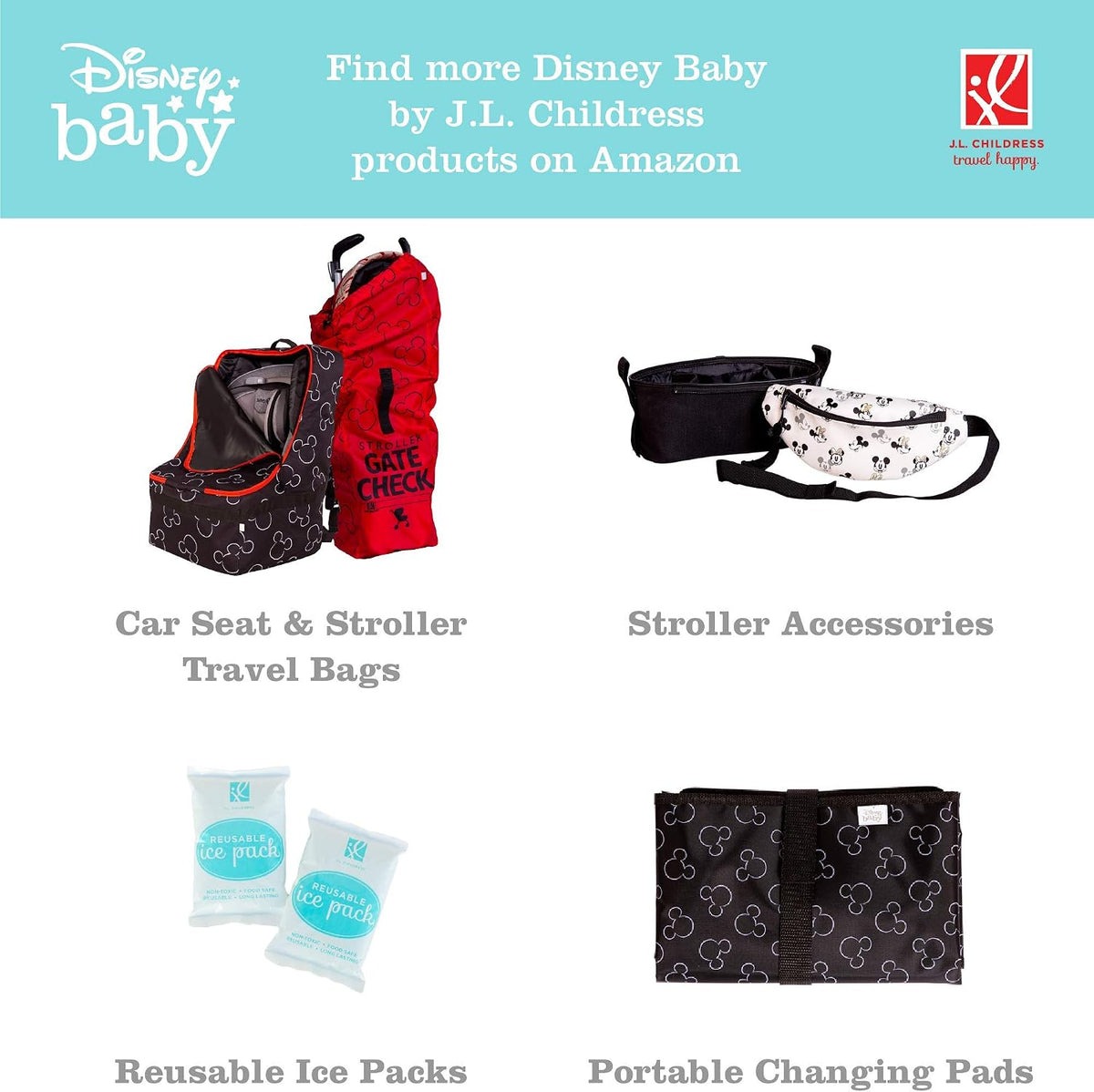 J.L. Childress Disney Baby Bottle Bag Breastmilk Cooler 2-4 Bottles, Mickey