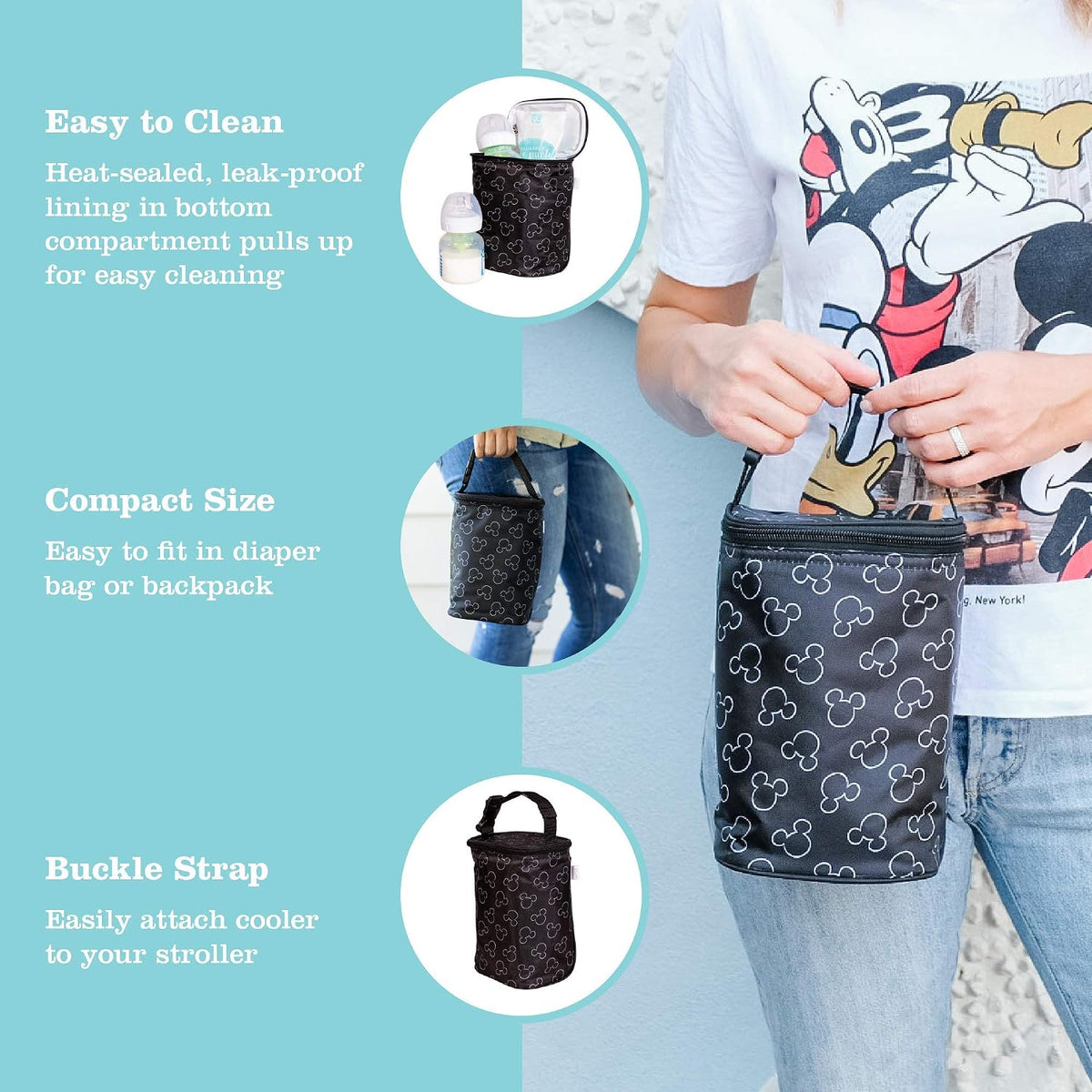 J.L. Childress Disney Baby Bottle Bag Breastmilk Cooler 2-4 Bottles, Mickey