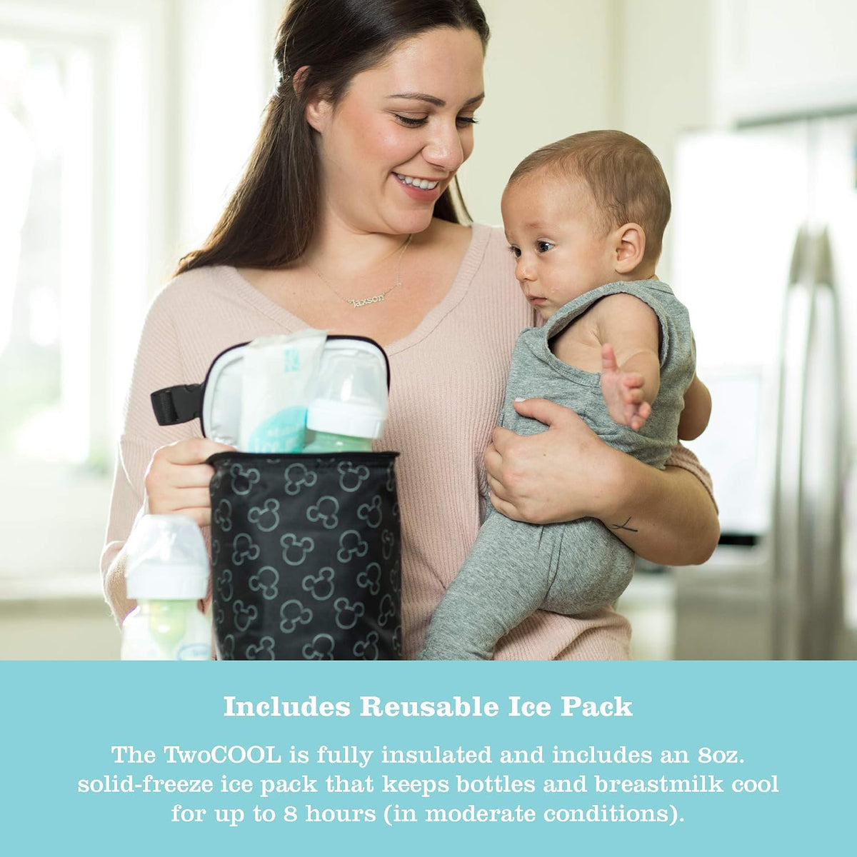 J.L. Childress Disney Baby Bottle Bag Breastmilk Cooler 2-4 Bottles, Mickey