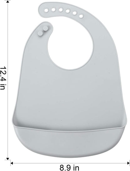 3 Pack Waterproof Silicone Baby Bibs| Super Thin Light Weight Feeding Bib with Food Catcher Pocket for Toddler