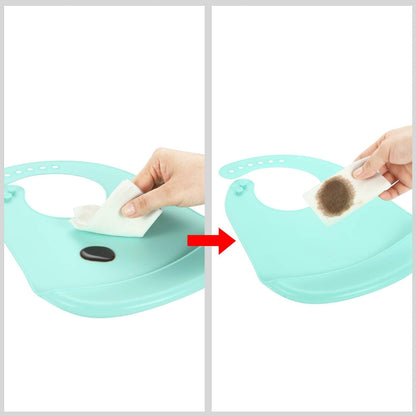 3 Pack Waterproof Silicone Baby Bibs| Super Thin Light Weight Feeding Bib with Food Catcher Pocket for Toddler