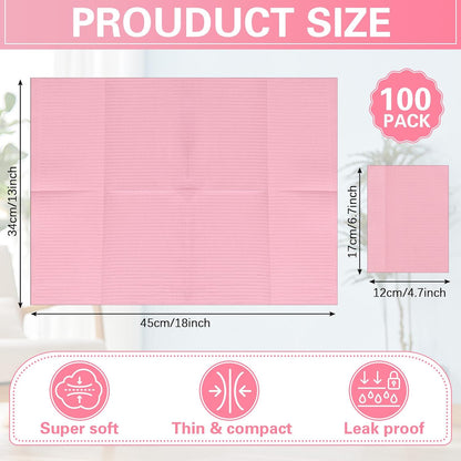 100pcs Disposable Changing Liner 2-ply Baby Changing Station Pad Disposable Changing Pads Diaper Changing Mat Portable Sanitary Liner Refills for Commercial Restrooms (Pink)