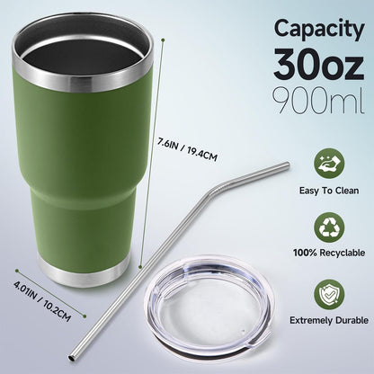 Volhoply 30oz Insulated Tumbler with Lid and Straw, Double Wall Inner & Outer 304 Stainless Steel Coffee Cup, Travel Mug Reusable Thermal Cup for Cold & Hot Drinks (Navy,1 Pack)