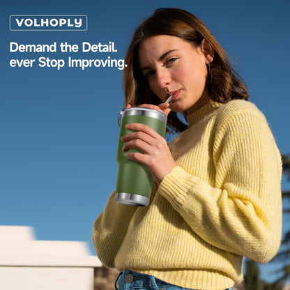 Volhoply 30oz Insulated Tumbler with Lid and Straw, Double Wall Inner & Outer 304 Stainless Steel Coffee Cup, Travel Mug Reusable Thermal Cup for Cold & Hot Drinks (Navy,1 Pack)