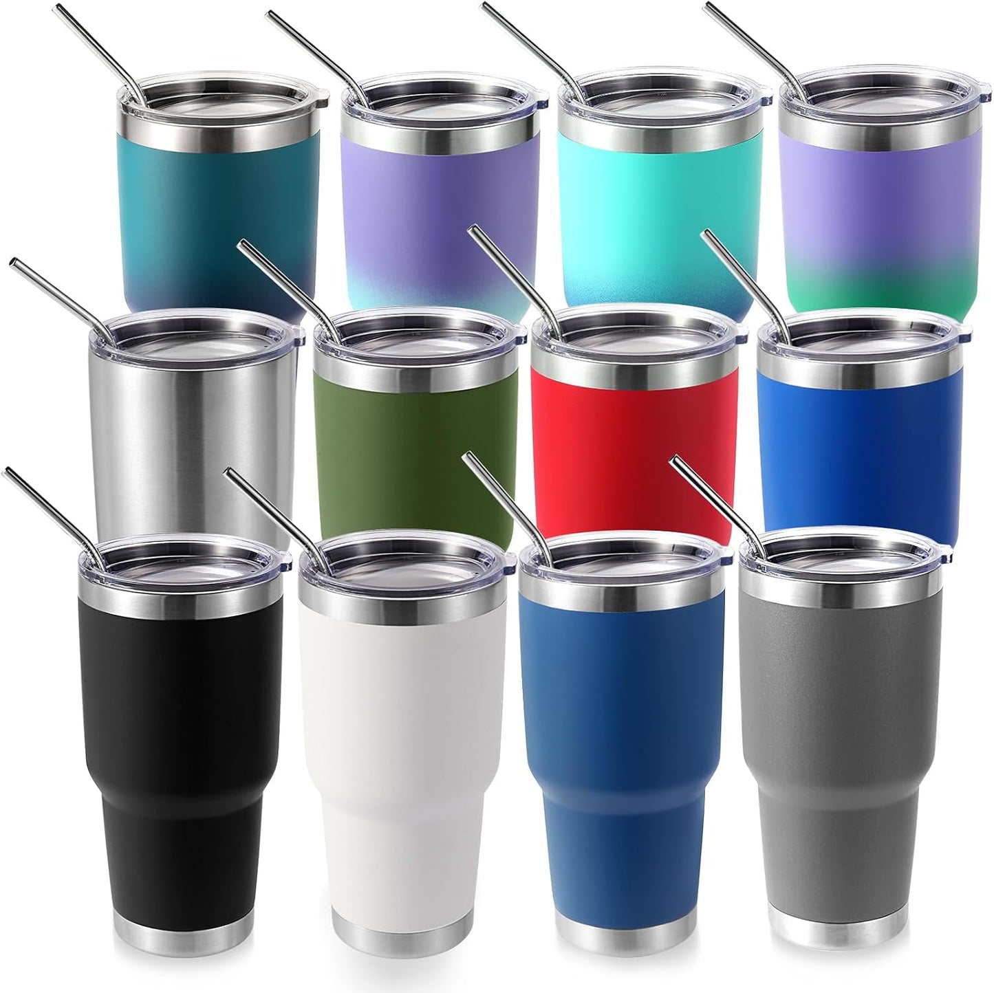 Volhoply 30oz Insulated Tumbler with Lid and Straw, Double Wall Inner & Outer 304 Stainless Steel Coffee Cup, Travel Mug Reusable Thermal Cup for Cold & Hot Drinks (Navy,1 Pack)