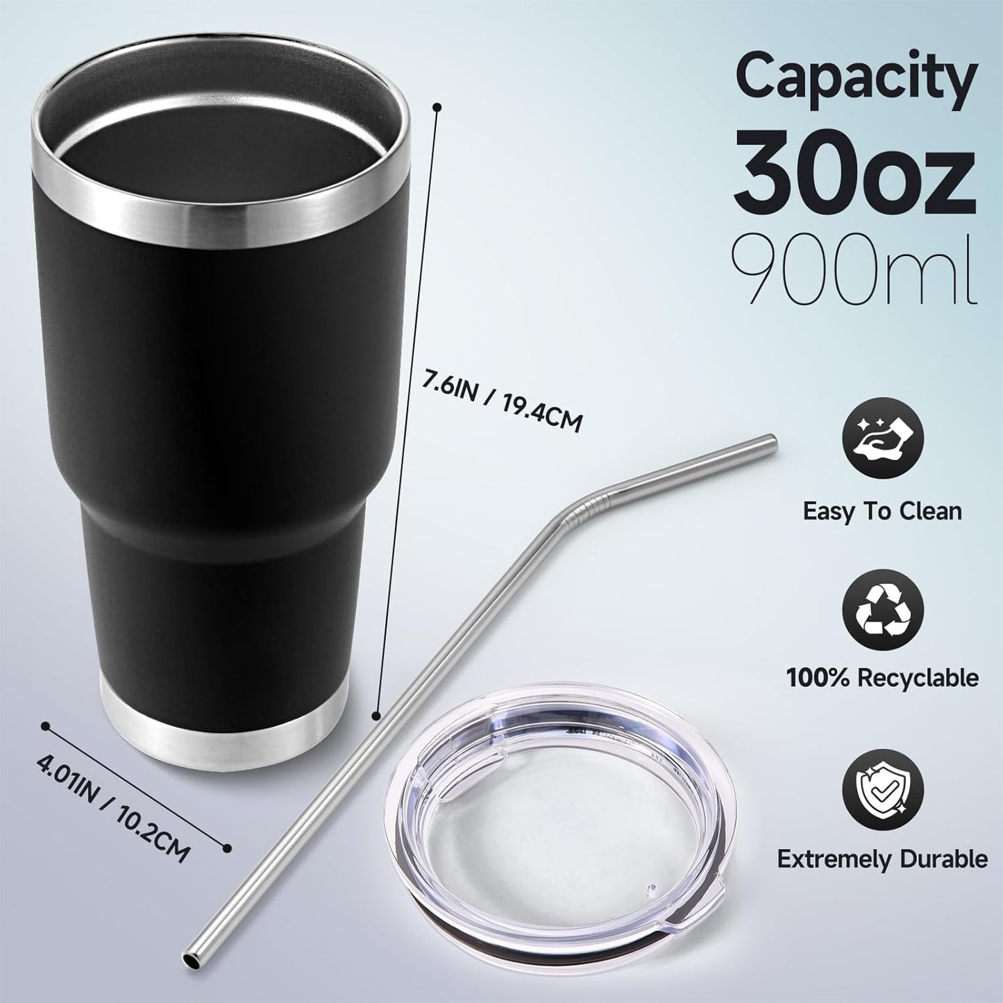 Volhoply 30oz Insulated Tumbler with Lid and Straw, Double Wall Inner & Outer 304 Stainless Steel Coffee Cup, Travel Mug Reusable Thermal Cup for Cold & Hot Drinks (Navy,1 Pack)