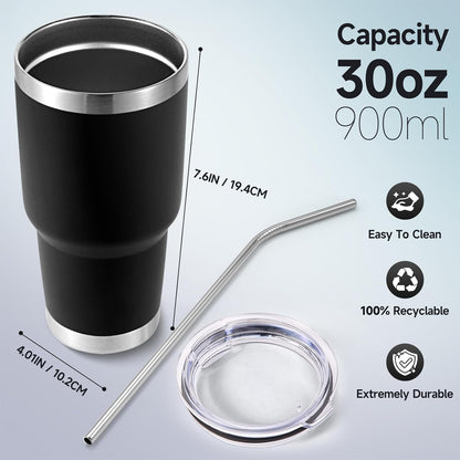 Volhoply 30oz Insulated Tumbler with Lid and Straw, Double Wall Inner & Outer 304 Stainless Steel Coffee Cup, Travel Mug Reusable Thermal Cup for Cold & Hot Drinks (Navy,1 Pack)