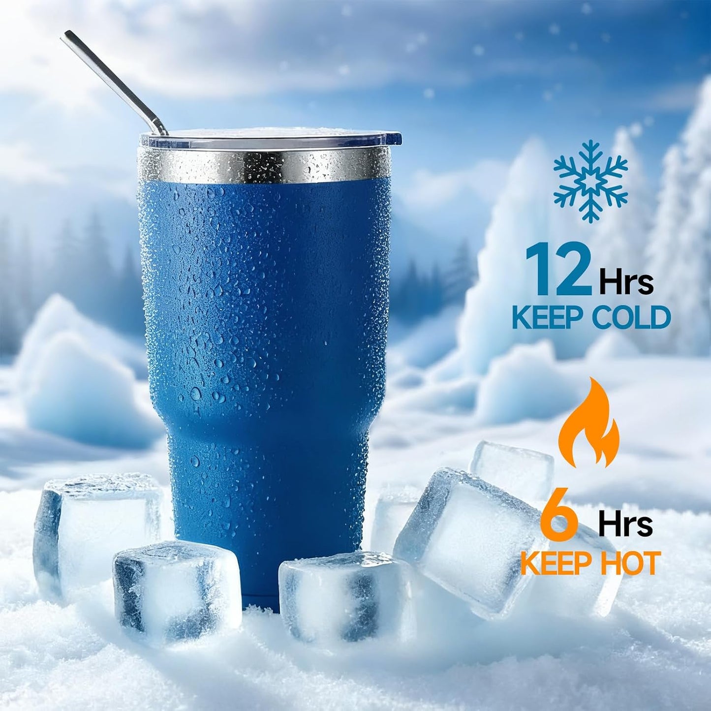 Volhoply 30oz Insulated Tumbler with Lid and Straw, Double Wall Inner & Outer 304 Stainless Steel Coffee Cup, Travel Mug Reusable Thermal Cup for Cold & Hot Drinks (Navy,1 Pack)