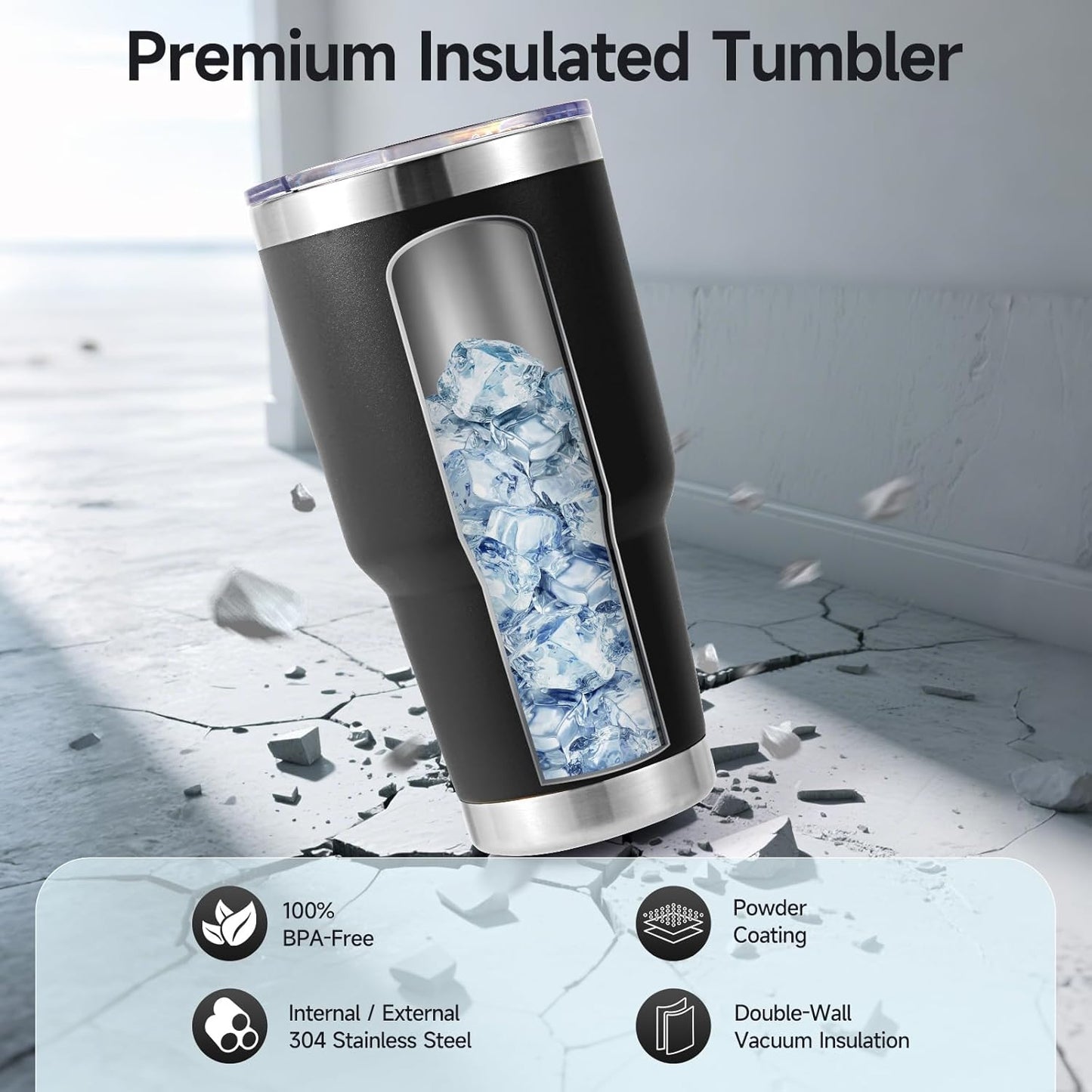 Volhoply 30oz Insulated Tumbler with Lid and Straw, Double Wall Inner & Outer 304 Stainless Steel Coffee Cup, Travel Mug Reusable Thermal Cup for Cold & Hot Drinks (Navy,1 Pack)