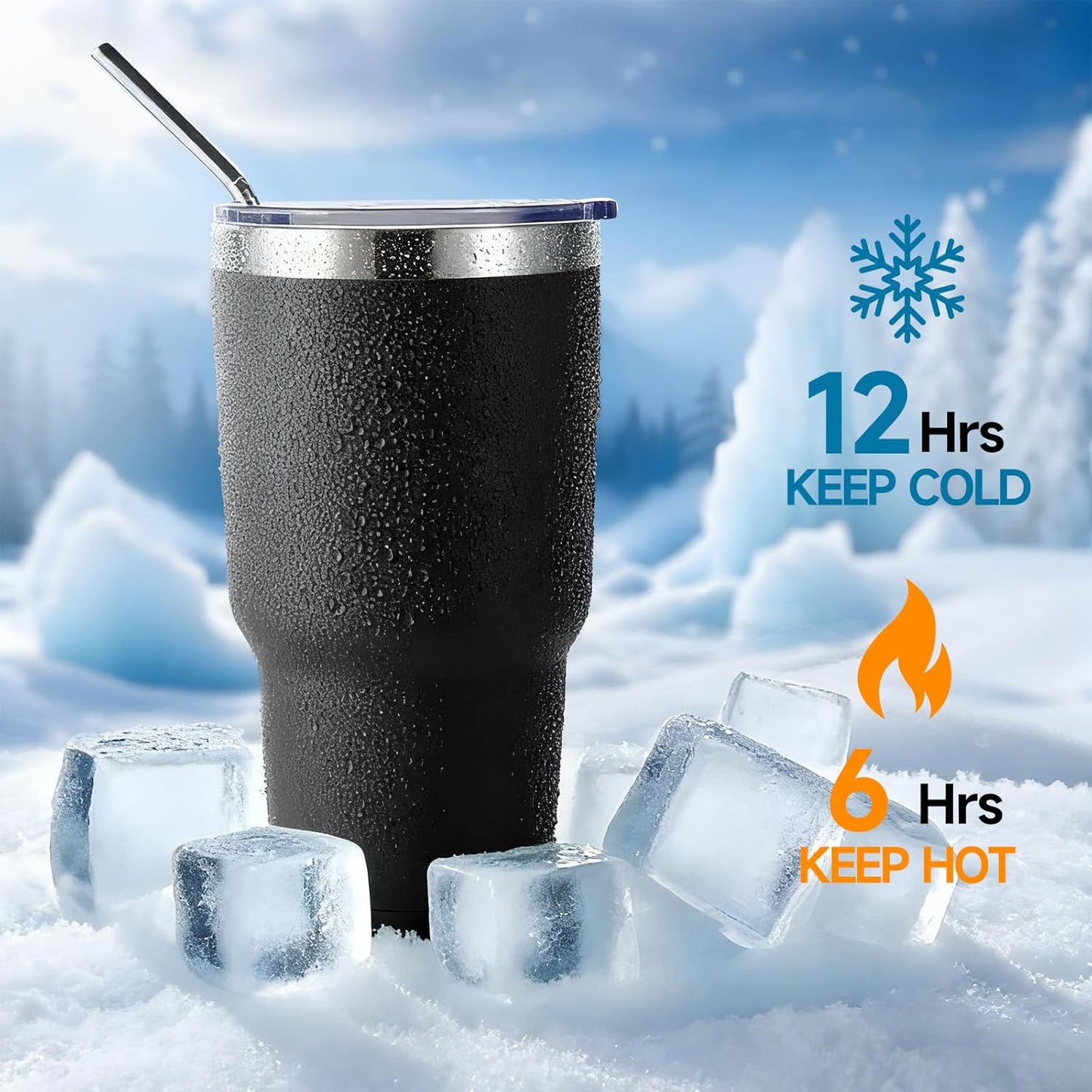 Volhoply 30oz Insulated Tumbler with Lid and Straw, Double Wall Inner & Outer 304 Stainless Steel Coffee Cup, Travel Mug Reusable Thermal Cup for Cold & Hot Drinks (Navy,1 Pack)