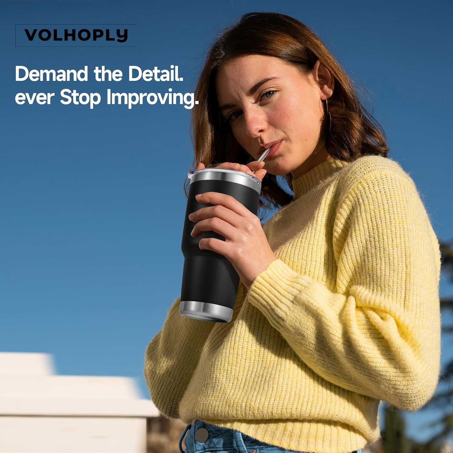 Volhoply 30oz Insulated Tumbler with Lid and Straw, Double Wall Inner & Outer 304 Stainless Steel Coffee Cup, Travel Mug Reusable Thermal Cup for Cold & Hot Drinks (Navy,1 Pack)