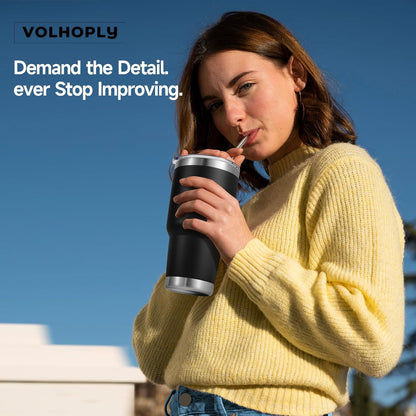 Volhoply 30oz Insulated Tumbler with Lid and Straw, Double Wall Inner & Outer 304 Stainless Steel Coffee Cup, Travel Mug Reusable Thermal Cup for Cold & Hot Drinks (Navy,1 Pack)