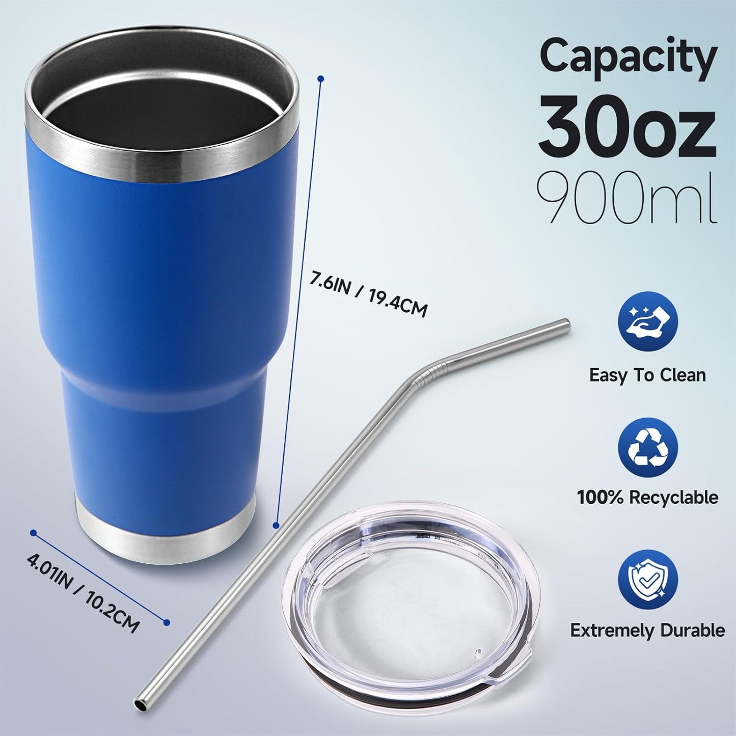 Volhoply 30oz Insulated Tumbler with Lid and Straw, Double Wall Inner & Outer 304 Stainless Steel Coffee Cup, Travel Mug Reusable Thermal Cup for Cold & Hot Drinks (Navy,1 Pack)