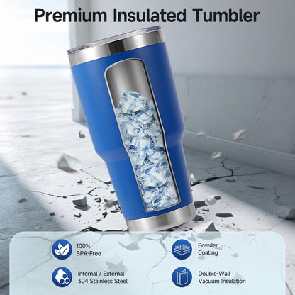 Volhoply 30oz Insulated Tumbler with Lid and Straw, Double Wall Inner & Outer 304 Stainless Steel Coffee Cup, Travel Mug Reusable Thermal Cup for Cold & Hot Drinks (Navy,1 Pack)