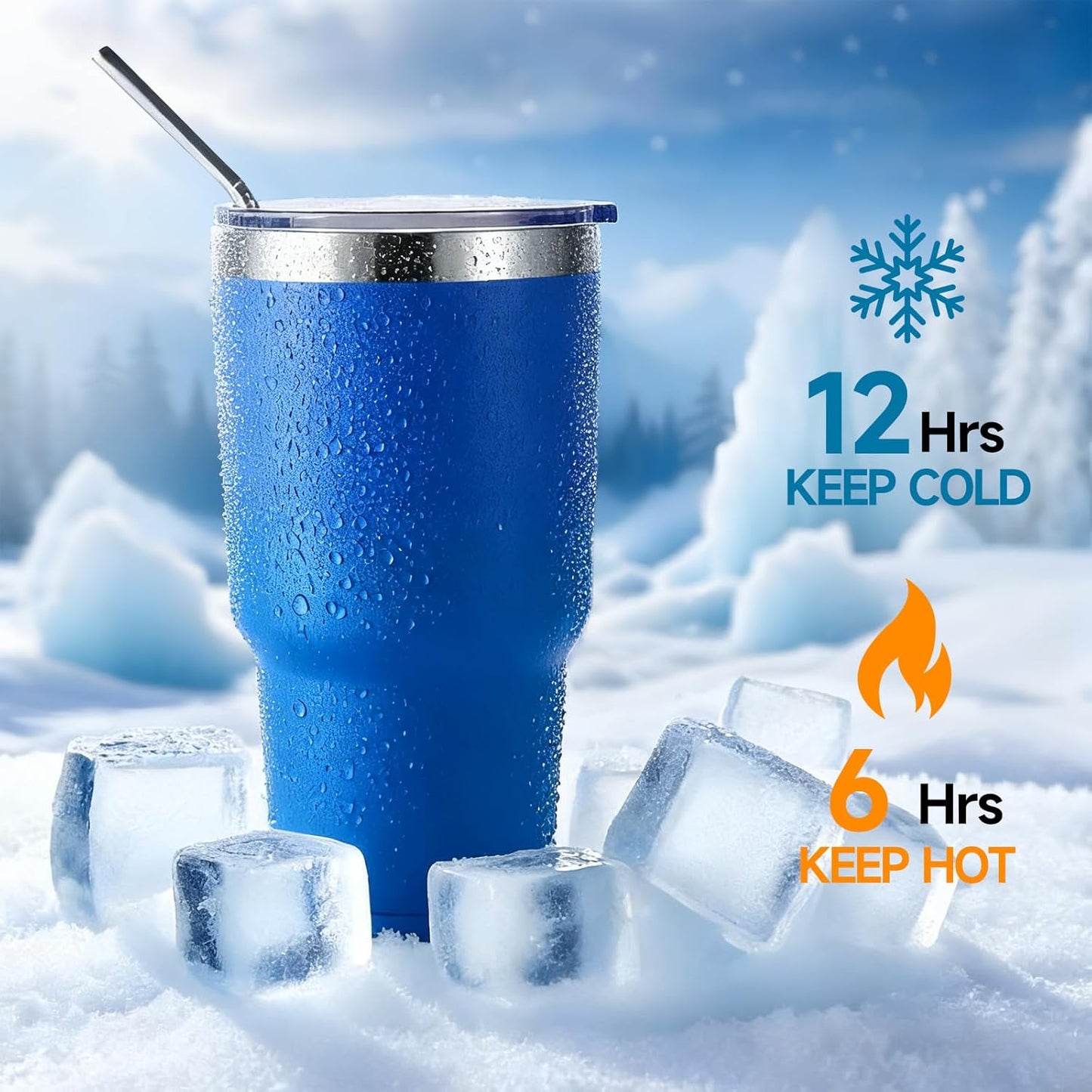 Volhoply 30oz Insulated Tumbler with Lid and Straw, Double Wall Inner & Outer 304 Stainless Steel Coffee Cup, Travel Mug Reusable Thermal Cup for Cold & Hot Drinks (Navy,1 Pack)