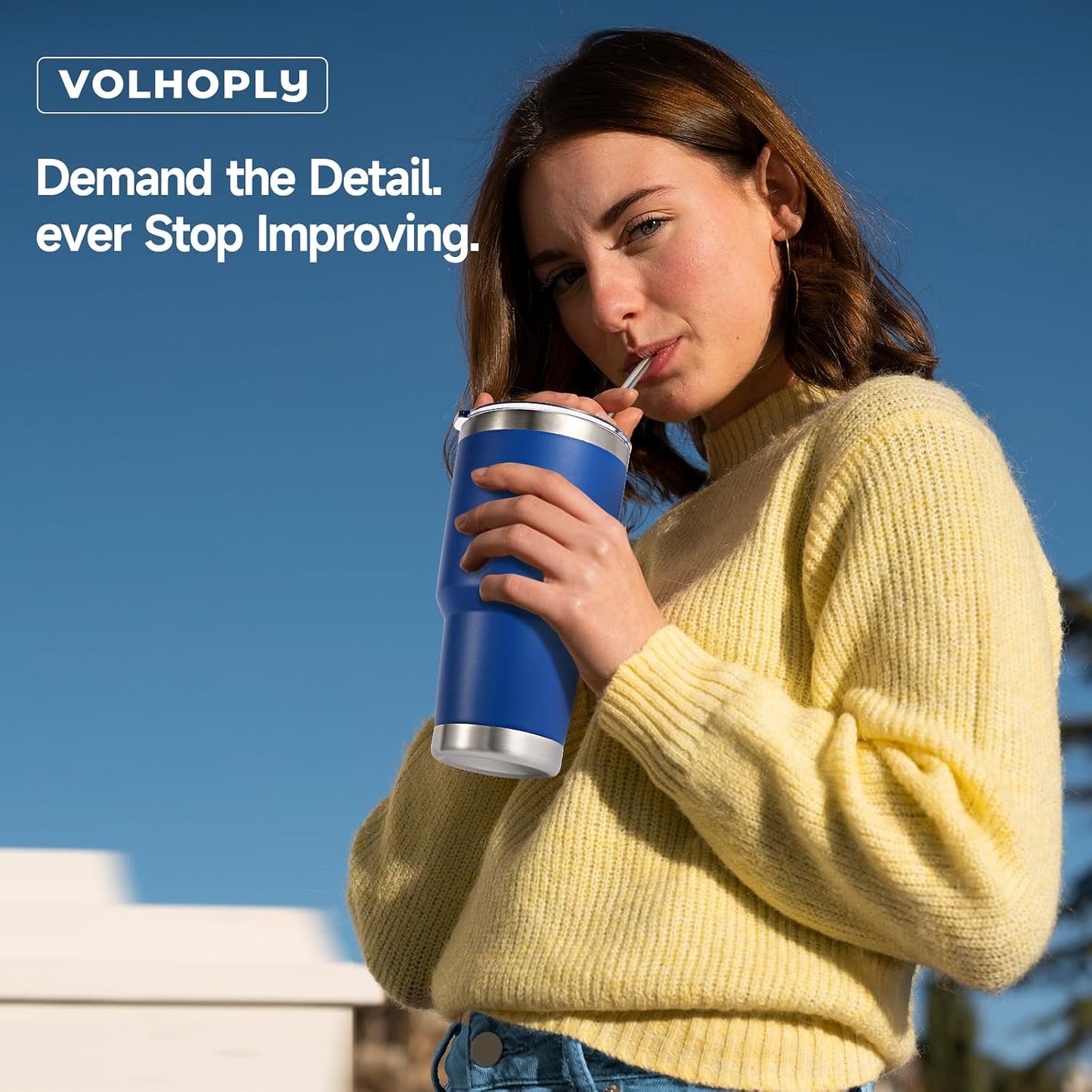 Volhoply 30oz Insulated Tumbler with Lid and Straw, Double Wall Inner & Outer 304 Stainless Steel Coffee Cup, Travel Mug Reusable Thermal Cup for Cold & Hot Drinks (Navy,1 Pack)