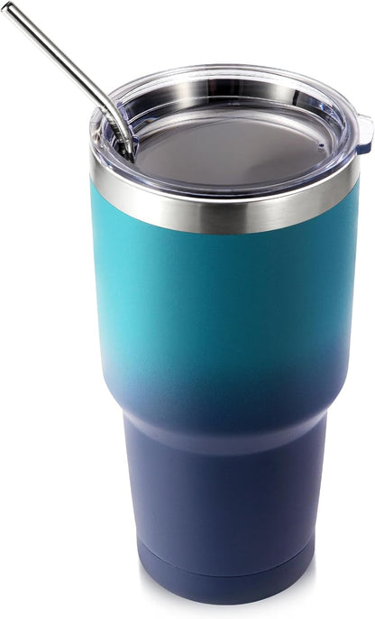 Volhoply 30oz Insulated Tumbler with Lid and Straw, Double Wall Inner & Outer 304 Stainless Steel Coffee Cup, Travel Mug Reusable Thermal Cup for Cold & Hot Drinks (Navy,1 Pack)