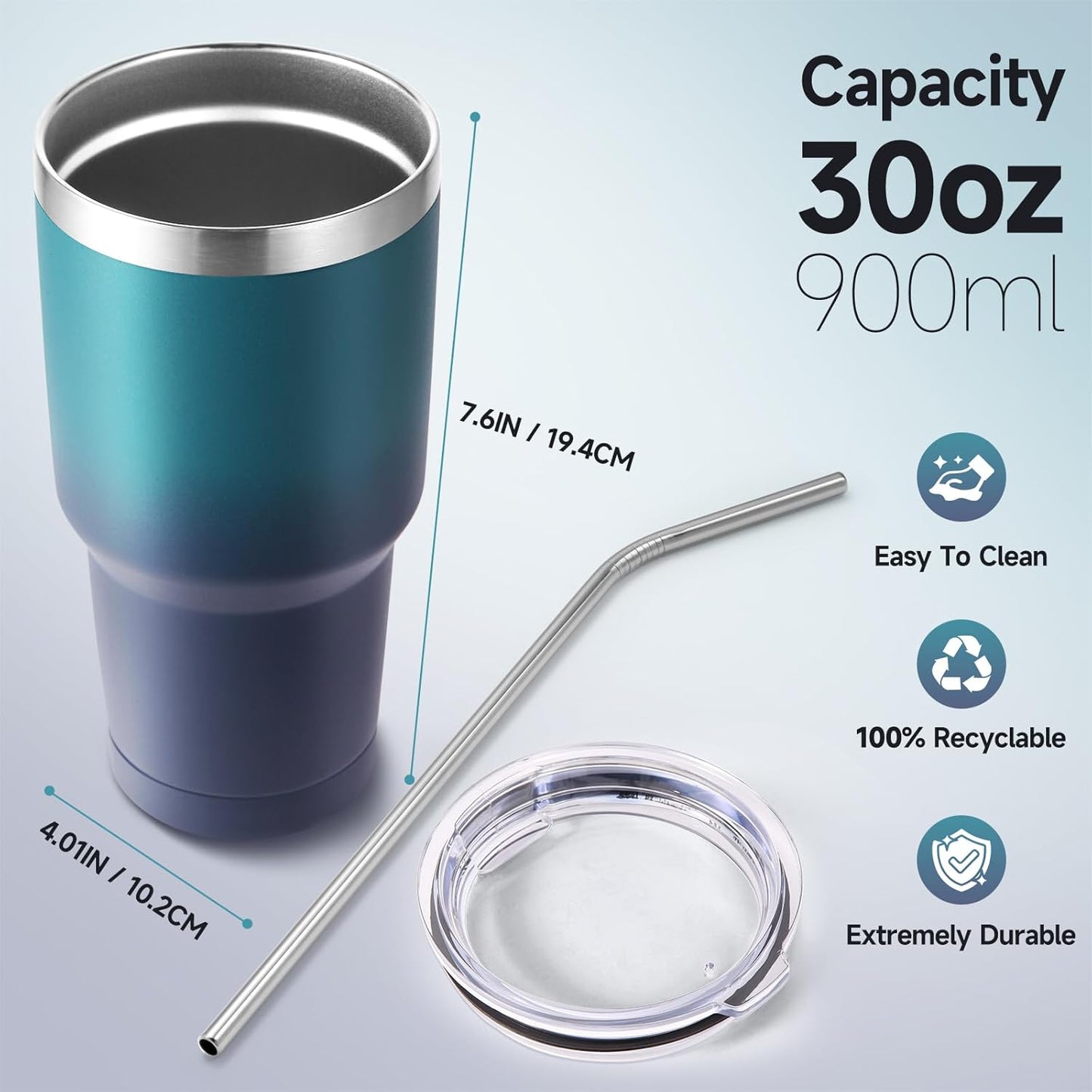 Volhoply 30oz Insulated Tumbler with Lid and Straw, Double Wall Inner & Outer 304 Stainless Steel Coffee Cup, Travel Mug Reusable Thermal Cup for Cold & Hot Drinks (Navy,1 Pack)