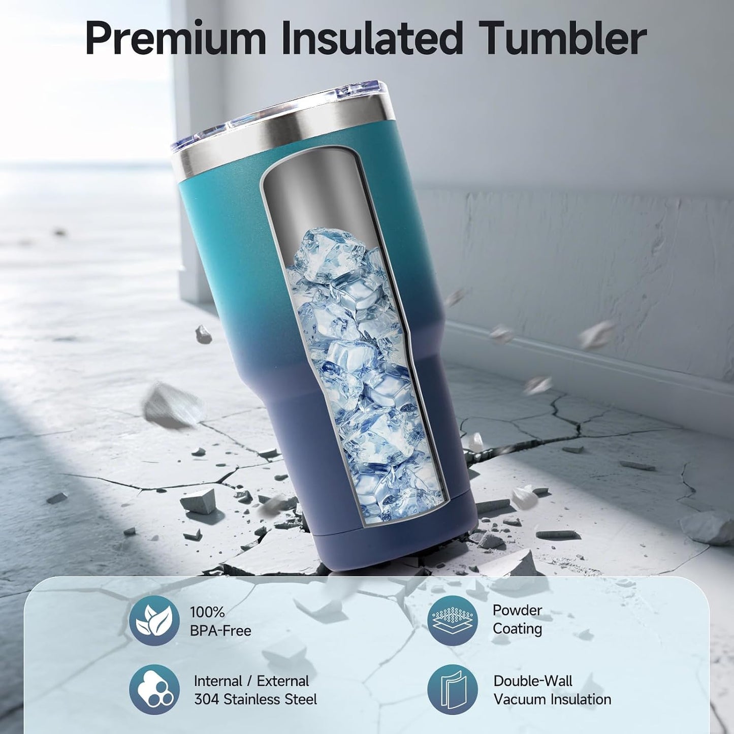 Volhoply 30oz Insulated Tumbler with Lid and Straw, Double Wall Inner & Outer 304 Stainless Steel Coffee Cup, Travel Mug Reusable Thermal Cup for Cold & Hot Drinks (Navy,1 Pack)