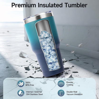 Volhoply 30oz Insulated Tumbler with Lid and Straw, Double Wall Inner & Outer 304 Stainless Steel Coffee Cup, Travel Mug Reusable Thermal Cup for Cold & Hot Drinks (Navy,1 Pack)
