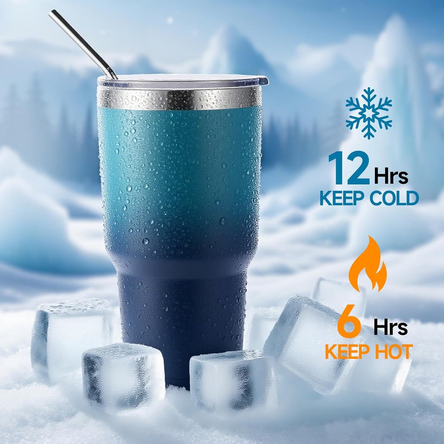 Volhoply 30oz Insulated Tumbler with Lid and Straw, Double Wall Inner & Outer 304 Stainless Steel Coffee Cup, Travel Mug Reusable Thermal Cup for Cold & Hot Drinks (Navy,1 Pack)