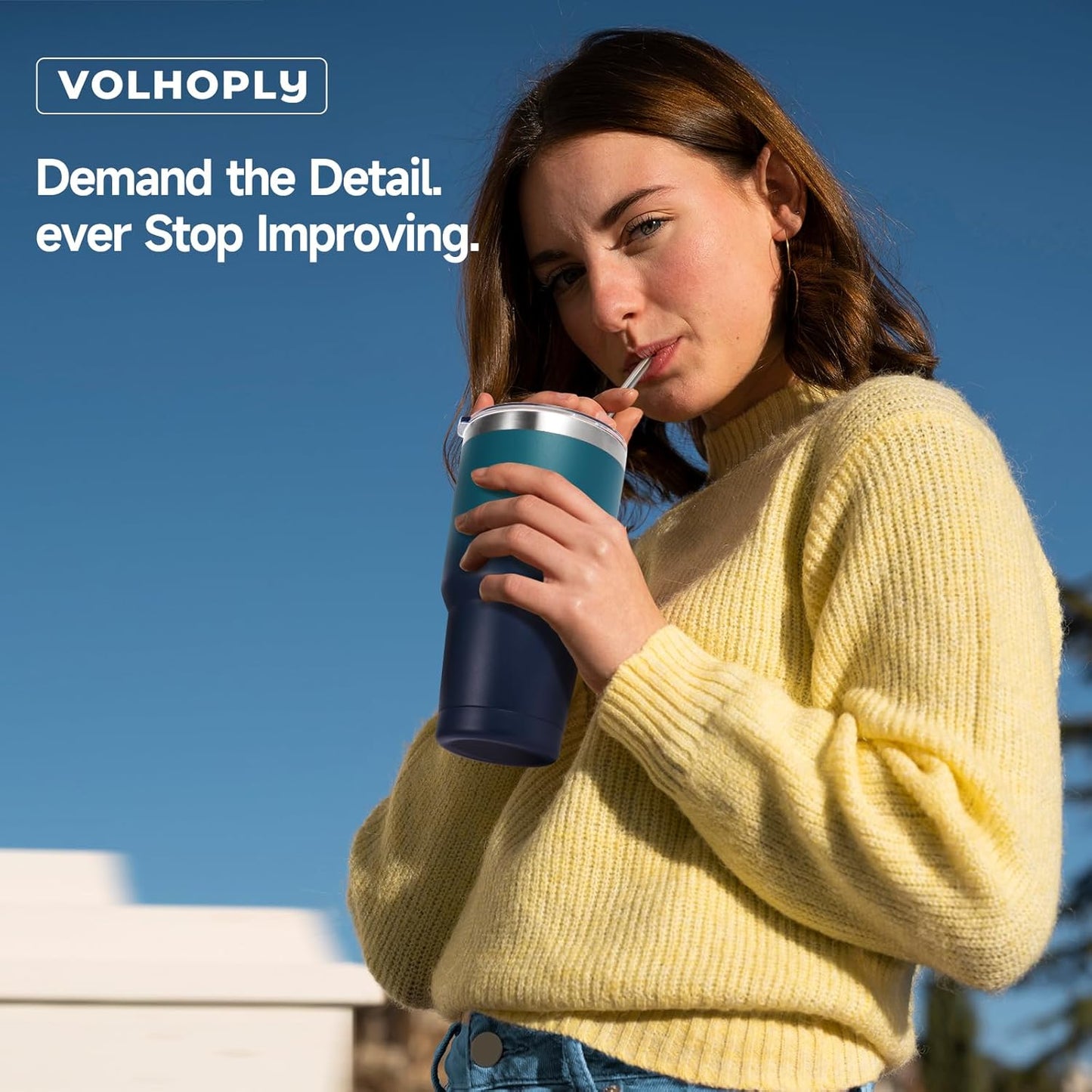 Volhoply 30oz Insulated Tumbler with Lid and Straw, Double Wall Inner & Outer 304 Stainless Steel Coffee Cup, Travel Mug Reusable Thermal Cup for Cold & Hot Drinks (Navy,1 Pack)