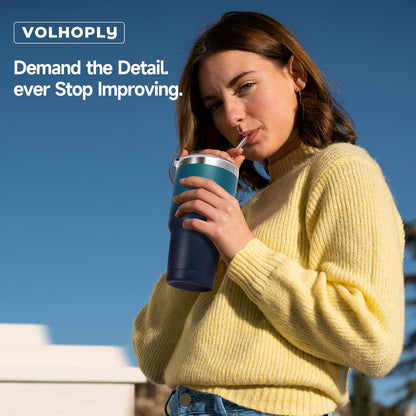 Volhoply 30oz Insulated Tumbler with Lid and Straw, Double Wall Inner & Outer 304 Stainless Steel Coffee Cup, Travel Mug Reusable Thermal Cup for Cold & Hot Drinks (Navy,1 Pack)