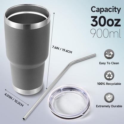 Volhoply 30oz Insulated Tumbler with Lid and Straw, Double Wall Inner & Outer 304 Stainless Steel Coffee Cup, Travel Mug Reusable Thermal Cup for Cold & Hot Drinks (Navy,1 Pack)
