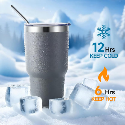 Volhoply 30oz Insulated Tumbler with Lid and Straw, Double Wall Inner & Outer 304 Stainless Steel Coffee Cup, Travel Mug Reusable Thermal Cup for Cold & Hot Drinks (Navy,1 Pack)