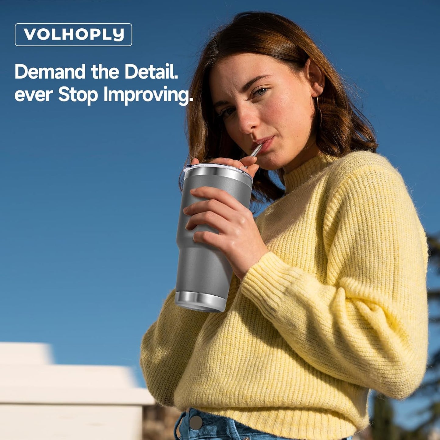 Volhoply 30oz Insulated Tumbler with Lid and Straw, Double Wall Inner & Outer 304 Stainless Steel Coffee Cup, Travel Mug Reusable Thermal Cup for Cold & Hot Drinks (Navy,1 Pack)