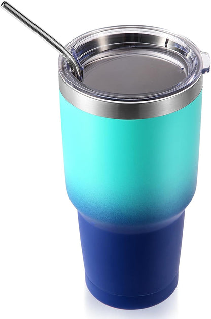 Volhoply 30oz Insulated Tumbler with Lid and Straw, Double Wall Inner & Outer 304 Stainless Steel Coffee Cup, Travel Mug Reusable Thermal Cup for Cold & Hot Drinks (Navy,1 Pack)